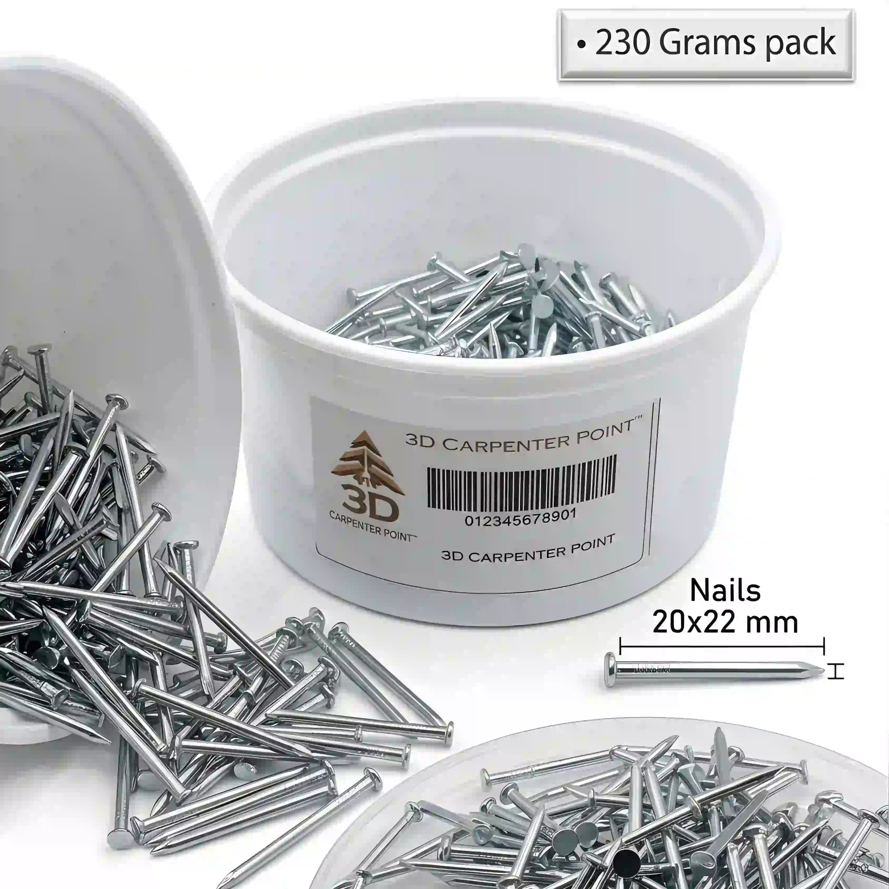 3D Carpenter Point Stainless Steel Nails 230g | 16mm, 18mm & 22mm Sizes | Wood & Wall Fixing Nails for DIY, Household & General Use