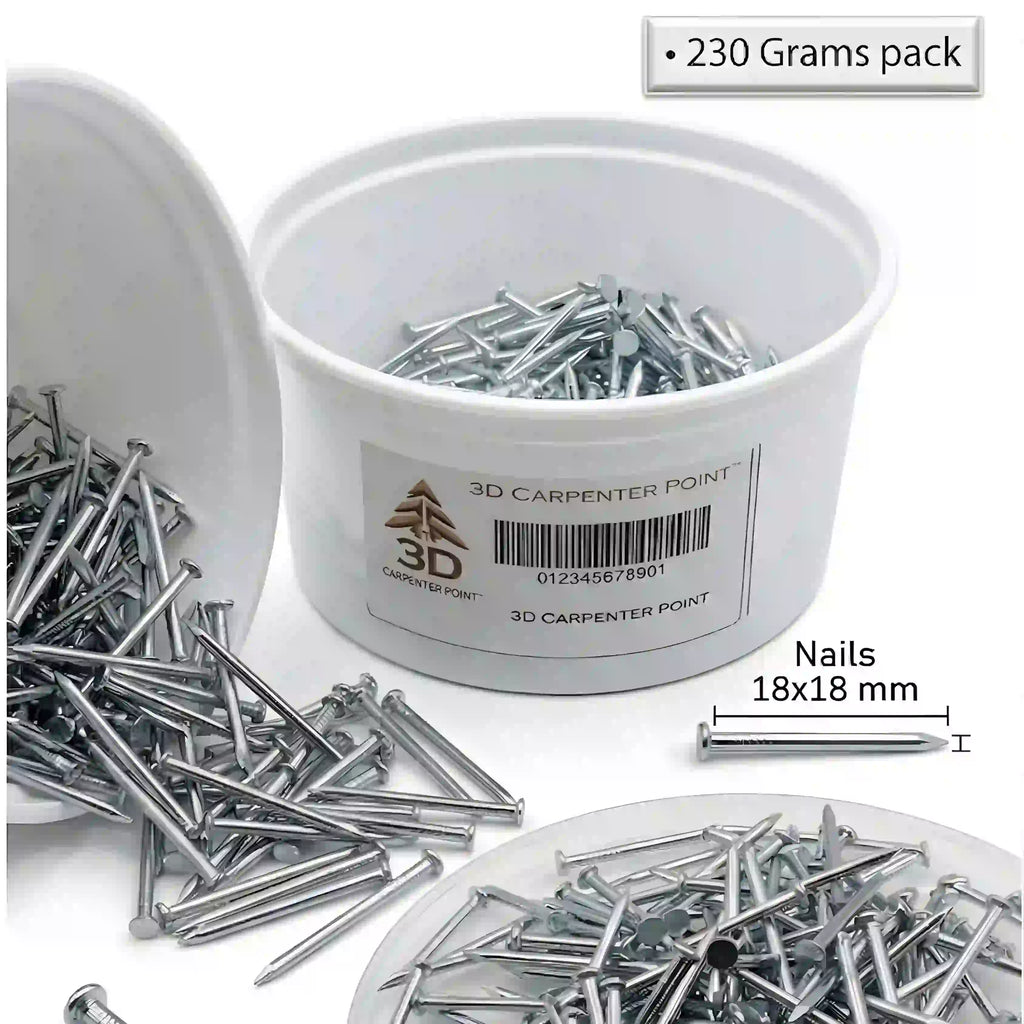 3D Carpenter Point Stainless Steel Nails 230g | 16mm, 18mm & 22mm Sizes | Wood & Wall Fixing Nails for DIY, Household & General Use