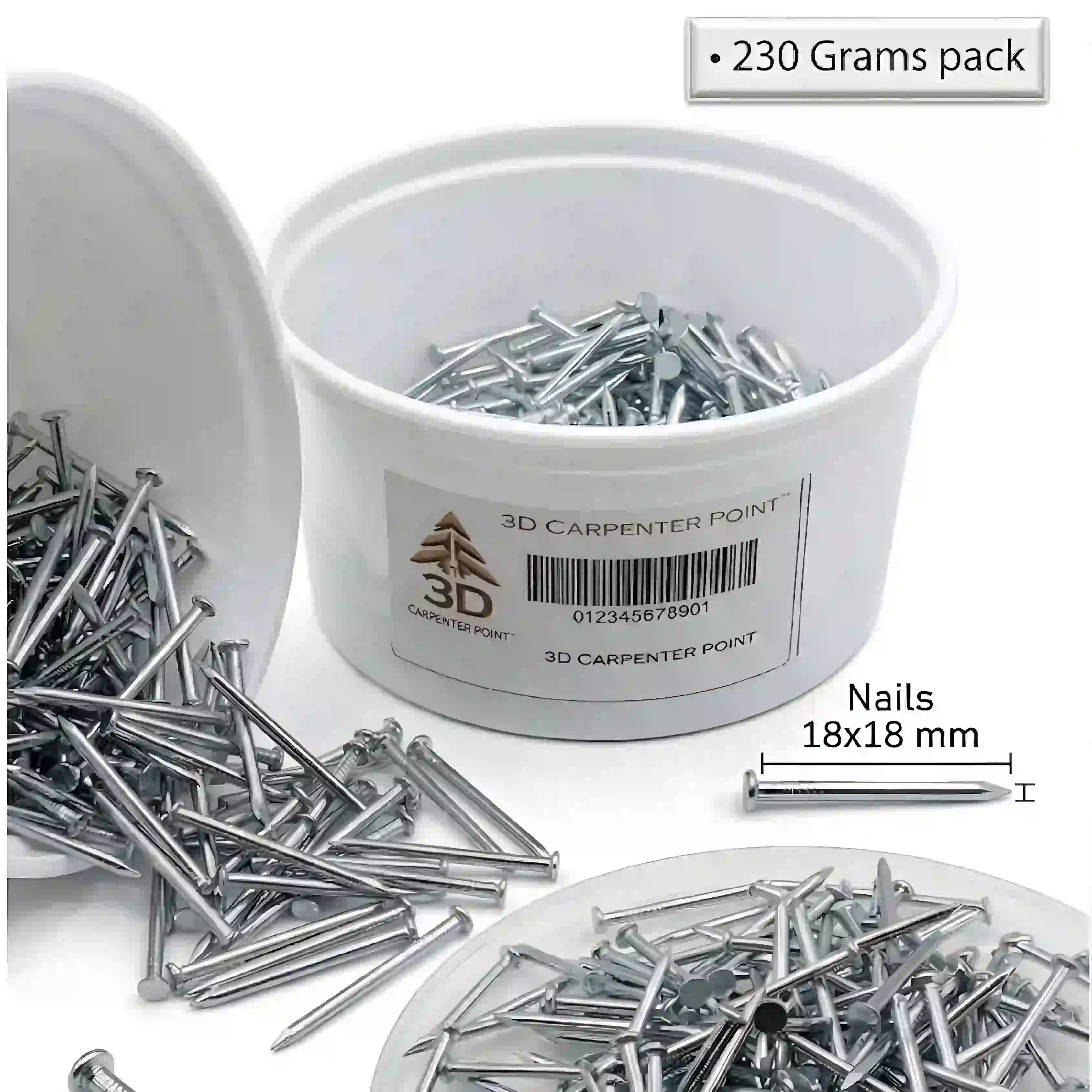 3D Carpenter Point Stainless Steel Nails 230g | 16mm, 18mm & 22mm Sizes | Wood & Wall Fixing Nails for DIY, Household & General Use