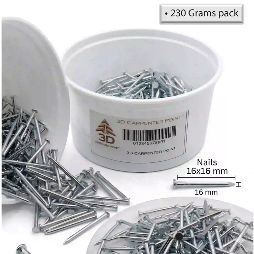3D Carpenter Point Stainless Steel Nails 230g | 16mm, 18mm & 22mm Sizes | Wood & Wall Fixing Nails for DIY, Household & General Use