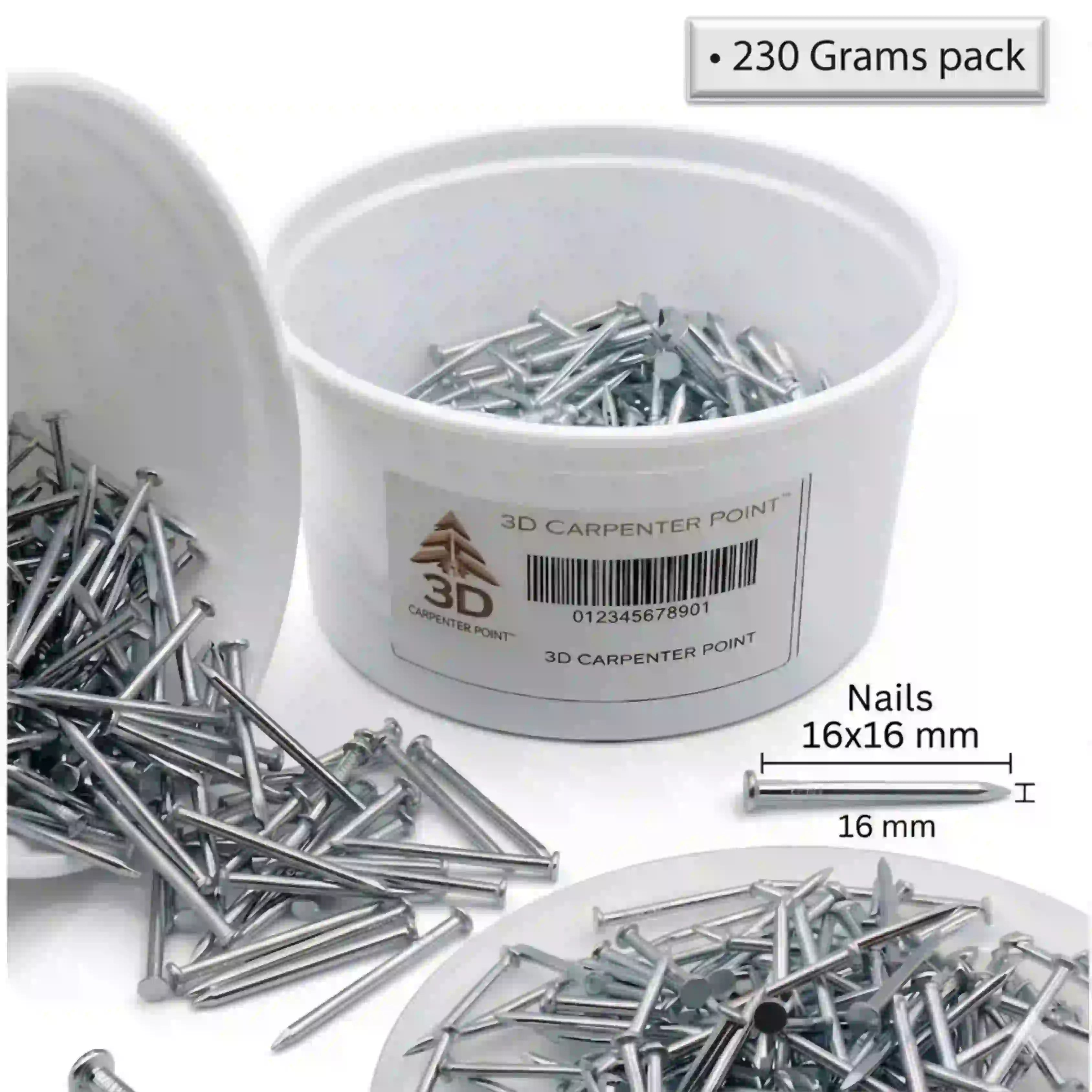 3D Carpenter Point Stainless Steel Nails 230g | 16mm, 18mm & 22mm Sizes | Wood & Wall Fixing Nails for DIY, Household & General Use