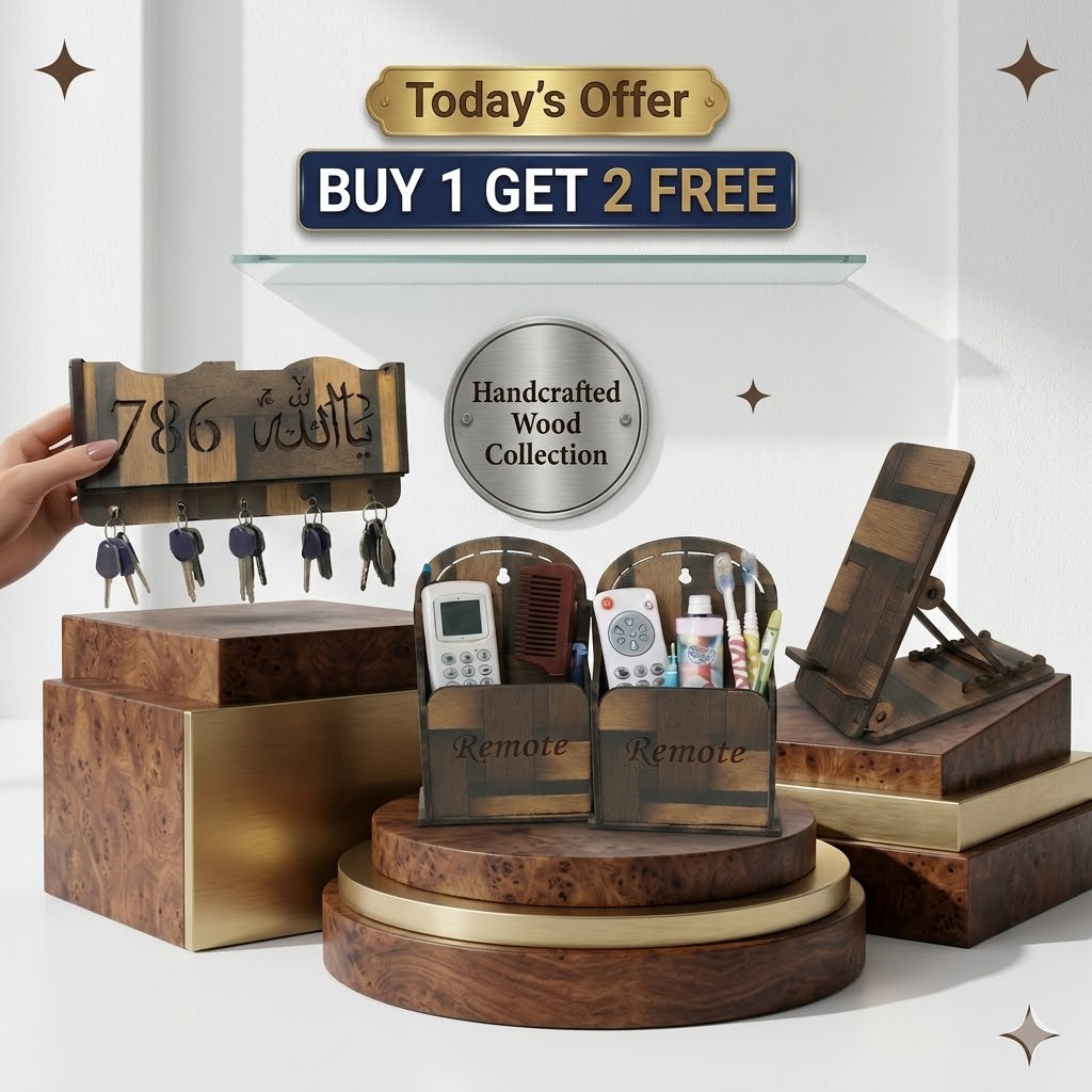 3D Carpenter Point™ Premium Wooden Wall Organizer Combo – Buy 1 Get 2 FREE | Handcrafted Mobile Stand, Stylish Key Holder & Remote Holder Set | Elegant Home & Office Decor