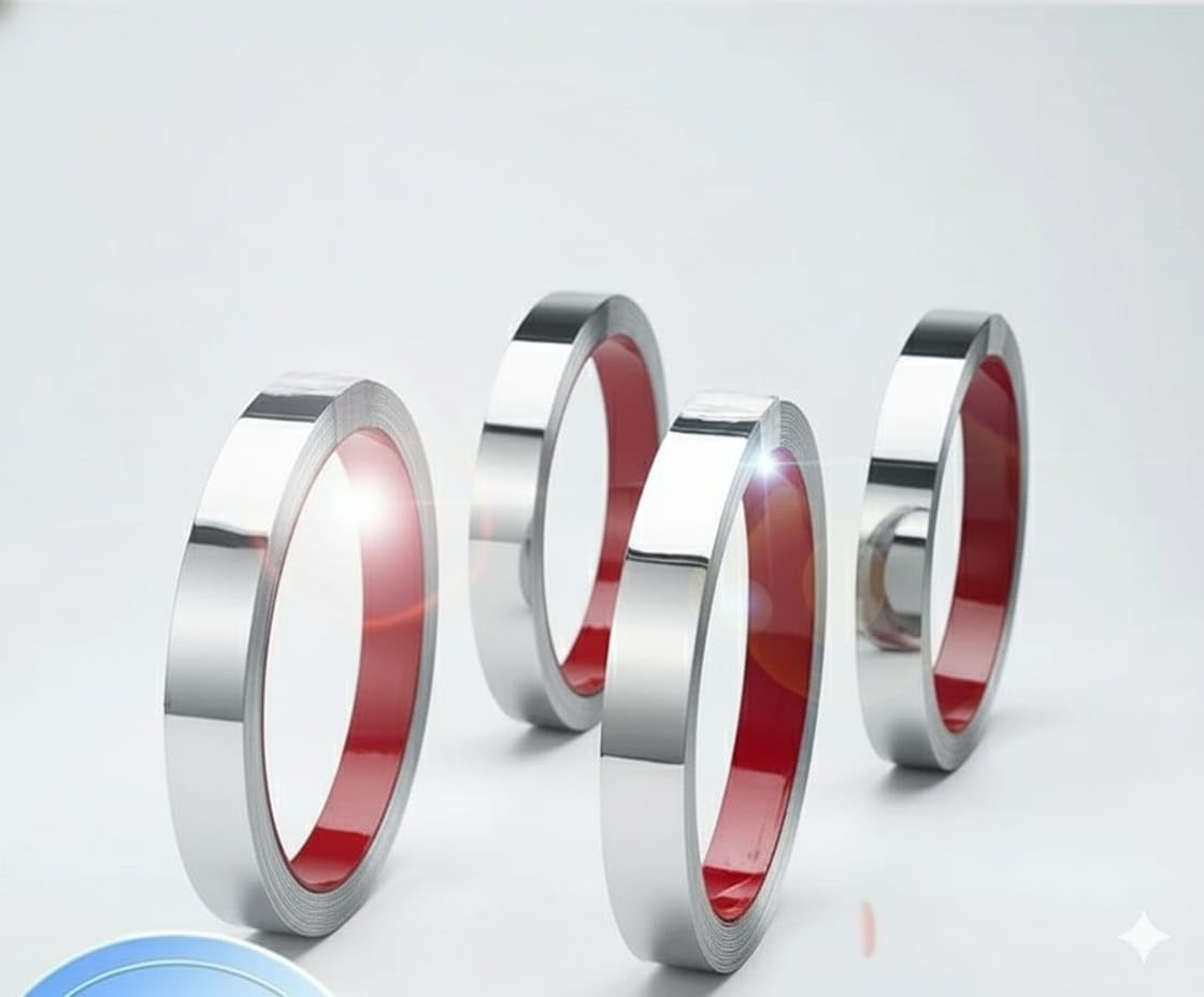 Stainless Steel Self-Adhesive Strip for Ceiling, Cabinets & Tile Edges - Silver Chrome Mirror Finish Trim Strip