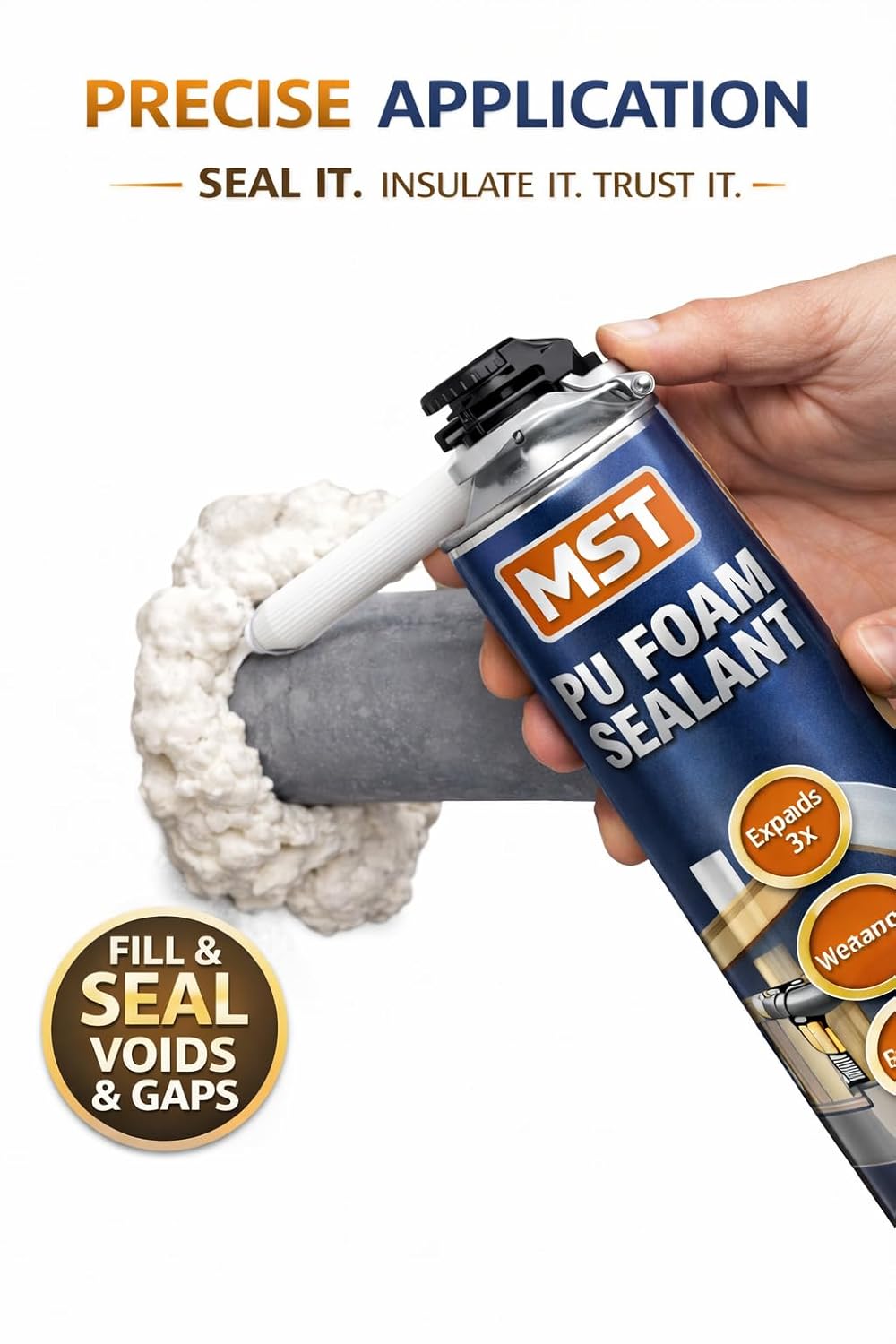 3D Carpenter Point™ MST PU Foam Sealant (750ml) – Expanding Polyurethane Foam for Gap Filling, Waterproof Insulation & Sealing Doors, Windows & Pipes