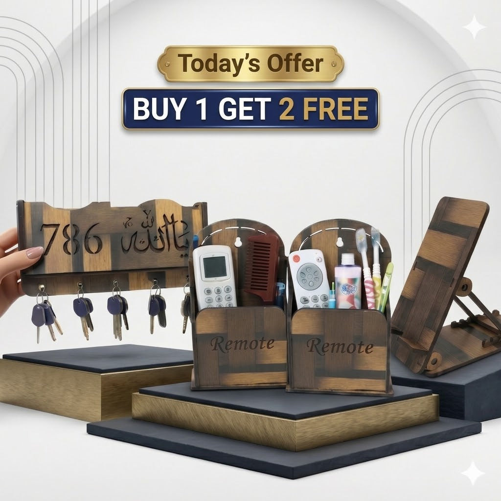 3D Carpenter Point™ Premium Wooden Wall Organizer Combo – Buy 1 Get 2 FREE | Handcrafted Mobile Stand, Stylish Key Holder & Remote Holder Set | Elegant Home & Office Decor