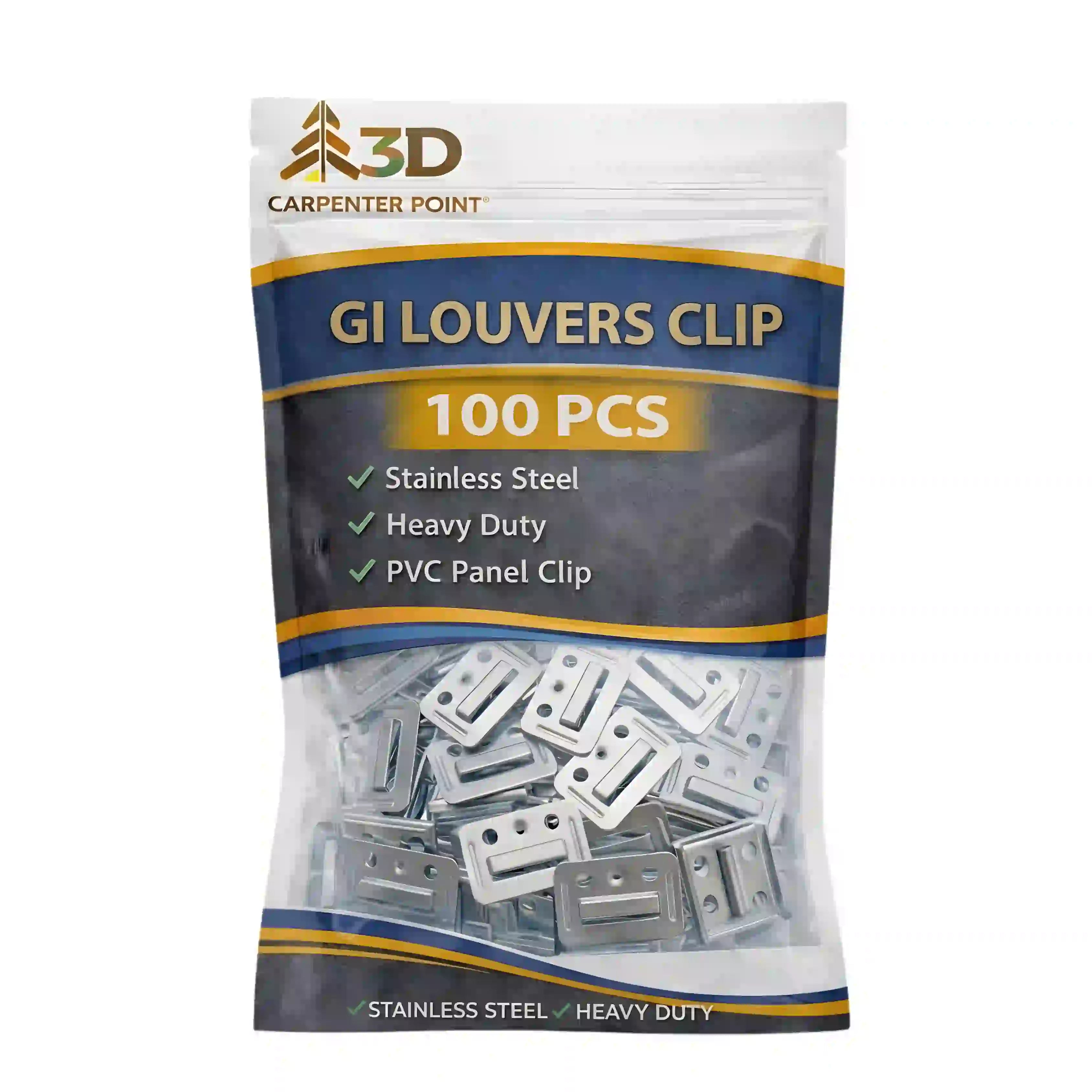 3D Carpenter Point™ GI Louver Cladding Clips for PVC Wall Panels - Heavy Duty Galvanized Iron Interlocking Mounting Brackets - Silver Finish