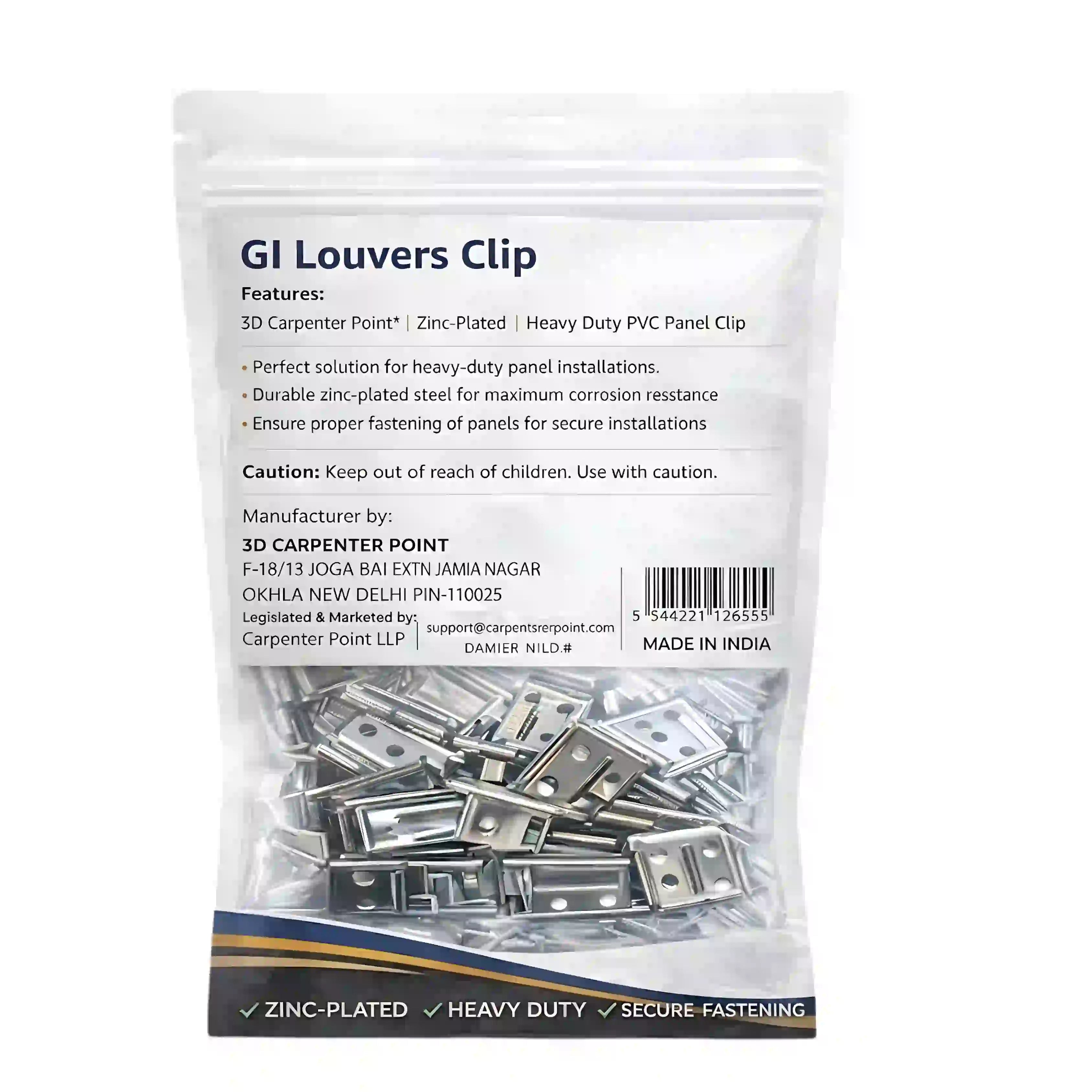 3D Carpenter Point™ GI Louver Cladding Clips for PVC Wall Panels - Heavy Duty Galvanized Iron Interlocking Mounting Brackets - Silver Finish