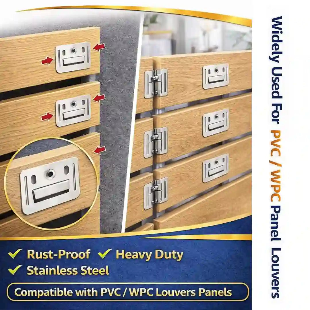 SS Louvers Cladding Clip/WPC Panel Mounting Clip Stainless Steel Fixing Clip for Air Vent, Ventilation Grille & WPC Wall Panels, Rust Proof Heavy Duty Installation Clip