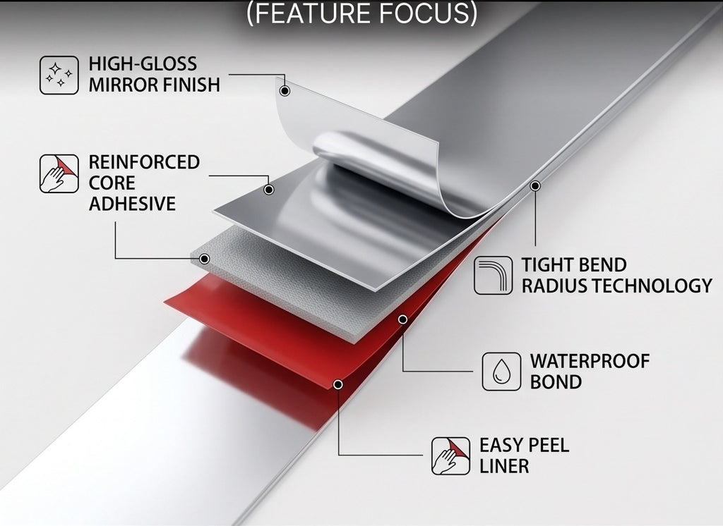 3D Carpenter Point™ 10mm Silver Mirror Finish Decorative Inlay Strip - 2.5 Meter (Silver Patti, Steel Finish Trim, Metallic Inlay Strip, Silver Furniture Border, Wall Gap Filler)