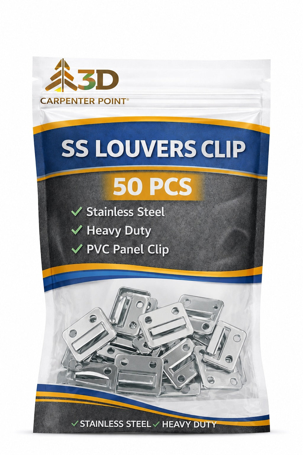 3D Carpenter Point™ Stainless Steel SS Louvers Clips & Cladding Clips for Wall Panels (50 Piece Pack)